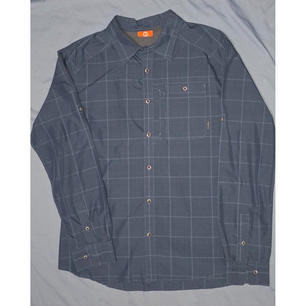 Merrell Select Wick Shirt Mens XL Button Down Long Sleeve Blue Plaid Hiking